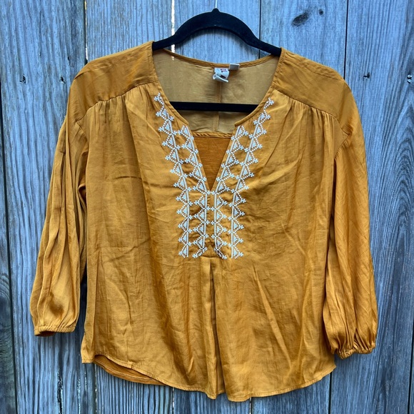 ANTHROPOLOGIE DOLAN Alvia mustard yellow peasant Embroidered top Women’s XS - Picture 3 of 12